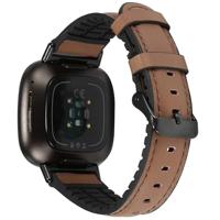 By Qubix - Compatible met Fitbit Versa 3 - Fitbit Versa 4 - Fitbit Sense 1 - Fitbit Sense 2 - leer + siliconen bandje - Bruin - Compatible fitbit bandje - thumbnail