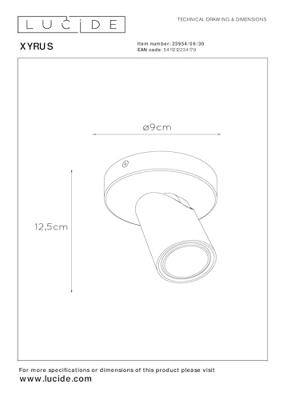 Lucide XYRUS - Plafondspot - Ø 9 cm - LED Dim to warm - GU10 - 1x5W 2200K/3000K - Zwart Lucide XYRUS - Plafondspot - Ø 9 cm - LED Dim to warm - GU10 - 1x5W 2200K/3000K - Zwart