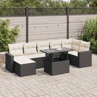 8-delige Loungeset met kussens poly rattan zwart - thumbnail