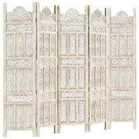 Kamerscherm met 5 panelen handgesneden 200x165 cm mangohout wit - thumbnail
