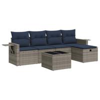 6-delige Loungeset met kussens poly rattan grijs - thumbnail