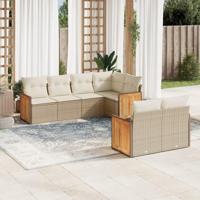 7-delige Loungeset met kussens poly rattan beige - thumbnail