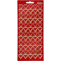 Creativ Company Stickers, harten, vel 10x23 cm, goud, rood glitter, 1 vel - thumbnail