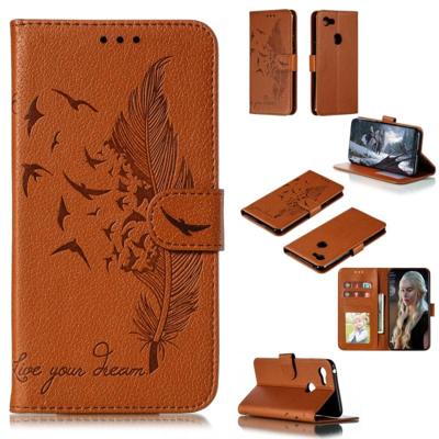 Feather patroon Litchi textuur horizontale Flip lederen draagtas met portemonnee & houder & kaartsleuven voor Google pixel 3 XL (bruin)