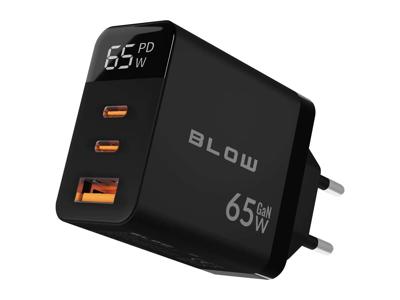 LCD-wandlader met USB-aansluiting + 2x USB-C PD-poorten, 65W GAN zwarte wattmeter