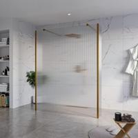 Fortifura Galeria Vrijstaande Inloopdouche - 160x200cm - Helder geribbeld - antikalk - 8mm veiligheidsglas - 2 zijwanden 30cm - wandsteunen en hoekprofielen - Geborsteld koper PVD (Koper) SW927772 2x/SW797956/SW797945 2x/SW876703 2x - thumbnail