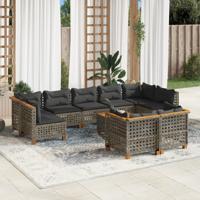 9-delige Loungeset met kussens poly rattan grijs - thumbnail
