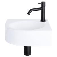 Differnz Cleo fonteinset - 30x30x10cm - Kwartrond - 1 kraangat - Gebogen matte zwarte kraan - Keramiek Wit 38.401.08 - thumbnail