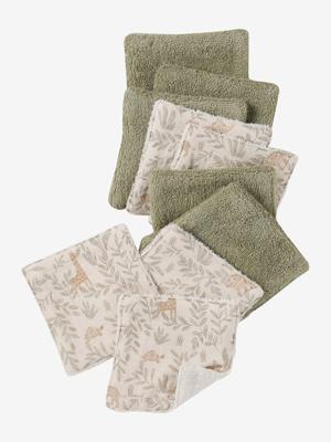 Set van 10 washandjes beige, bedrukt