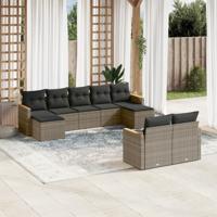 9-delige Loungeset met kussens poly rattan grijs - thumbnail
