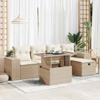 6-delige Loungeset met kussens poly rattan beige - thumbnail