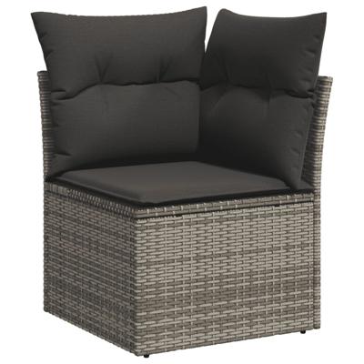 3-delige Loungeset met kussens poly rattan grijs - thumbnail
