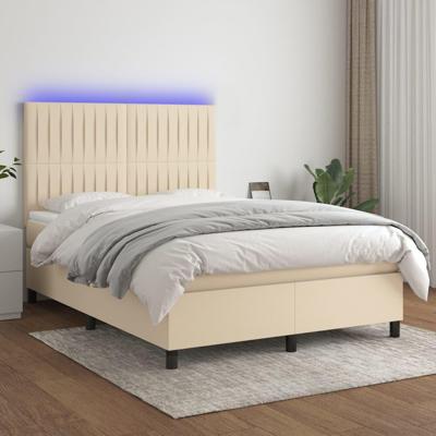 Boxspring met matras en LED stof crèmekleurig 140x200 cm