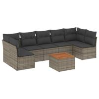 8-delige Loungeset met kussens poly rattan grijs - thumbnail