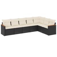 7-delige Loungeset met kussens poly rattan zwart - thumbnail