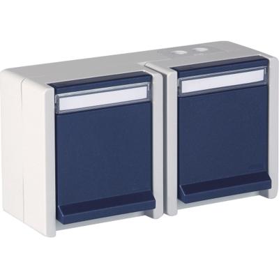 Stopcontact dubbel waterdicht IP55 met klep horizontaal