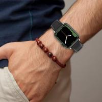 By Qubix - Luxe leren bandje - Zwart - Compatible met Apple Watch 44mm / 45mm / 46mm / 49mm - Compatible Apple watch bandjes - thumbnail