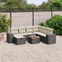 8-delige Loungeset met kussens poly rattan zwart - thumbnail