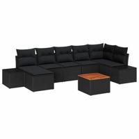 Tuinbankenset met kussen 8 pcs Zwart poly rattan - thumbnail
