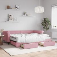 Slaapbank met onderschuifbed en lades 90x200 cm fluweel roze - thumbnail