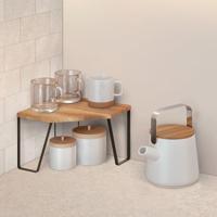 Metaltex York Lava Kruidenrek Hoek 25x25x16 cm Acacia Hout/Zwart Metaal - thumbnail