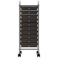 VidaXL Opbergtrolley met 10 lades mobiel kunststof zwart - thumbnail