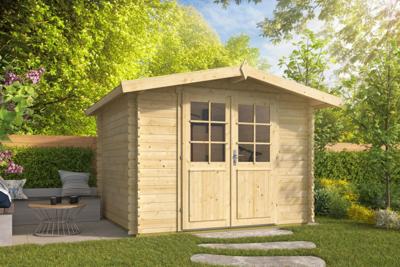 Tuindeco Britt Blokhut 300x250 cm 28 mm vuren blank- Zadeldak- Onbehandeld vurenhout- Tuindeco
