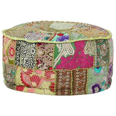 VidaXL Poef patchwork rond handgemaakt 40x20 cm katoen groen VidaXL Poef patchwork rond handgemaakt 40x20 cm katoen groen