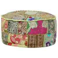 Poef patchwork rond handgemaakt 40x20 cm katoen groen - thumbnail