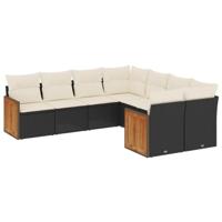 8-delige Loungeset met kussens poly rattan zwart - thumbnail