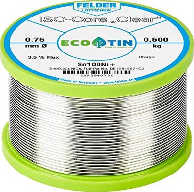 Felder ISO-Core Clear Sn100Ni+ Soldeertin Spoel Sn99,25Cu0,7Ni0,05 0.500 kg 0.75 mm
