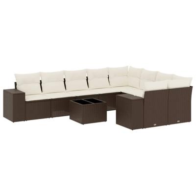 9-delige Loungeset met kussens poly rattan bruin