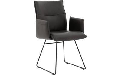 Goossens Excellent Eetkamerstoel Nica grijs leer met armleuning Sledevoet, modern design