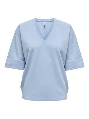 Only Onlivy S/s Glitter V-neck Top Cs Jrs T-shirt Korte Mouw Soft Chambray Silver Glitter