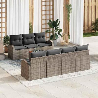 Tuinbankenset met kussen 8 pcs Grijs poly rattan