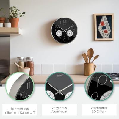 Mebus 12988 Wandklok Zendergestuurd 30 cm x 30 cm x 30 cm x 4.5 cm Zilver