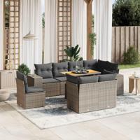 9-delige Loungeset met kussens poly rattan grijs - thumbnail