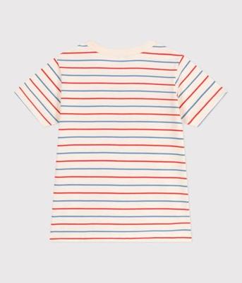 Kindershirt met strepen, hartje en korte mouwen PETIT BATEAU vanille