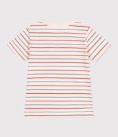 Kindershirt met strepen, hartje en korte mouwen PETIT BATEAU vanille - thumbnail