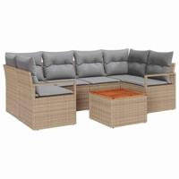 Tuinbankenset met kussen 7 pcs Beige poly rattan - thumbnail