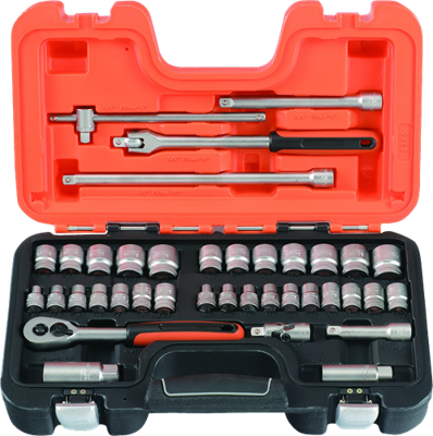 Bahco doppenset 3/8" | omkeerbare ratel | zeskant | metrisch en inch-maten - 38-delig - koffer - s380