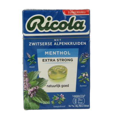 Ricola Menthol extra strong suikervrij 50 Gram Ricola Menthol extra strong suikervrij 50 Gram