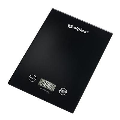 Alpina Keukenweegschaal glas 5kg zwart Alpina Keukenweegschaal glas 5kg zwart
