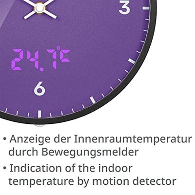 BRESSER MyTime LEDsec wandklok 24 cm met temperatuurweergave (purple)