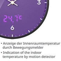 BRESSER MyTime LEDsec wandklok 24 cm met temperatuurweergave (purple) - thumbnail