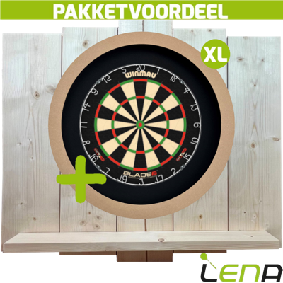 Winmau Blade 6 + Lena Dartbordverlichting Basic XL Plain + Lena Wooden Wall Protector