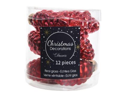 12 Glazen dennenappels 40 mm kerstrood - Decoris
