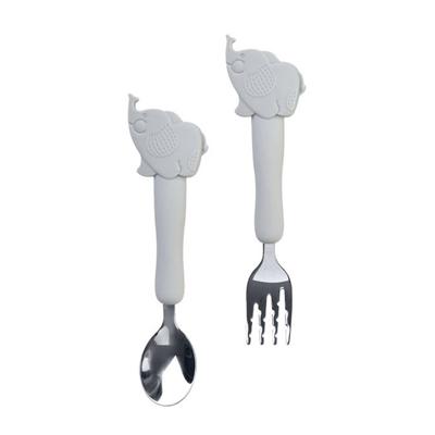 Saro bestekset Little Elephants siliconen/RVS grijs 2-delig Saro bestekset Little Elephants siliconen/RVS grijs 2-delig