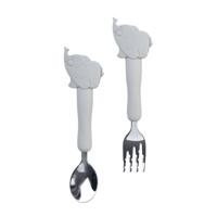 Saro bestekset Little Elephants siliconen/RVS grijs 2-delig - thumbnail