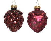 Decoris Kerstballen glas dennenappel 6st ossenbloed 5x7cm - thumbnail